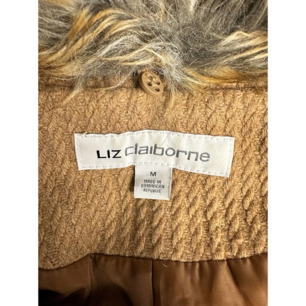 LIZ CLAIBORNE Ladies Coat Wool Blend Faux Fur Collar Size Medium - Picture 3 of 7